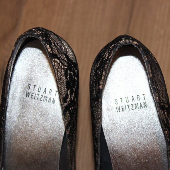 Stuart Weitzman Black & Brown Lace Peep Toe Pumps Heels Women's Size 8.5 - Picture 7 of 13